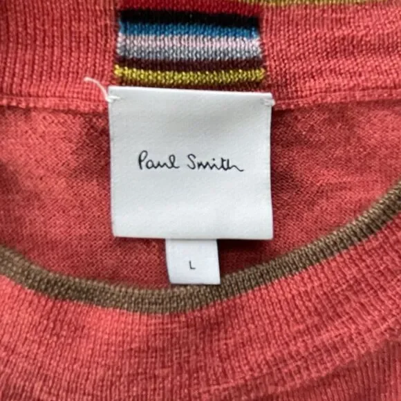 Paul Smith Designer Lightweight Sweater Jumper Merino Wool Orange Large Men